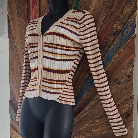 NWOT Naadam Striped Silk & Cashmere ribbed Cardigan Sz S - Picture 3 of 12